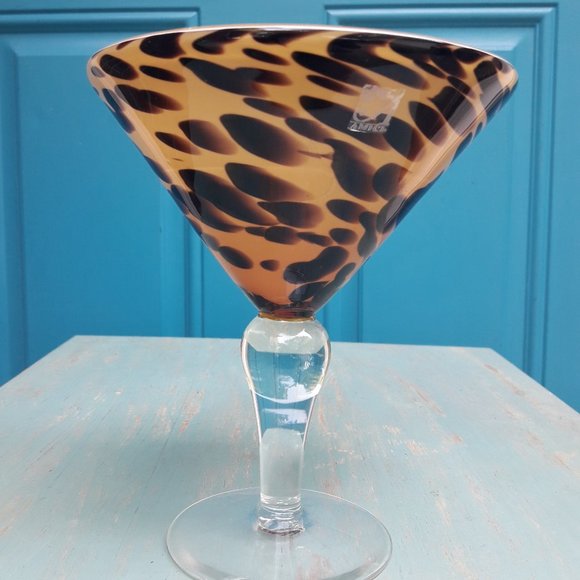 Hand Blown Glass Martini Cocktail Barware Animal Print Oversized Party Drinking - Picture 11 of 16